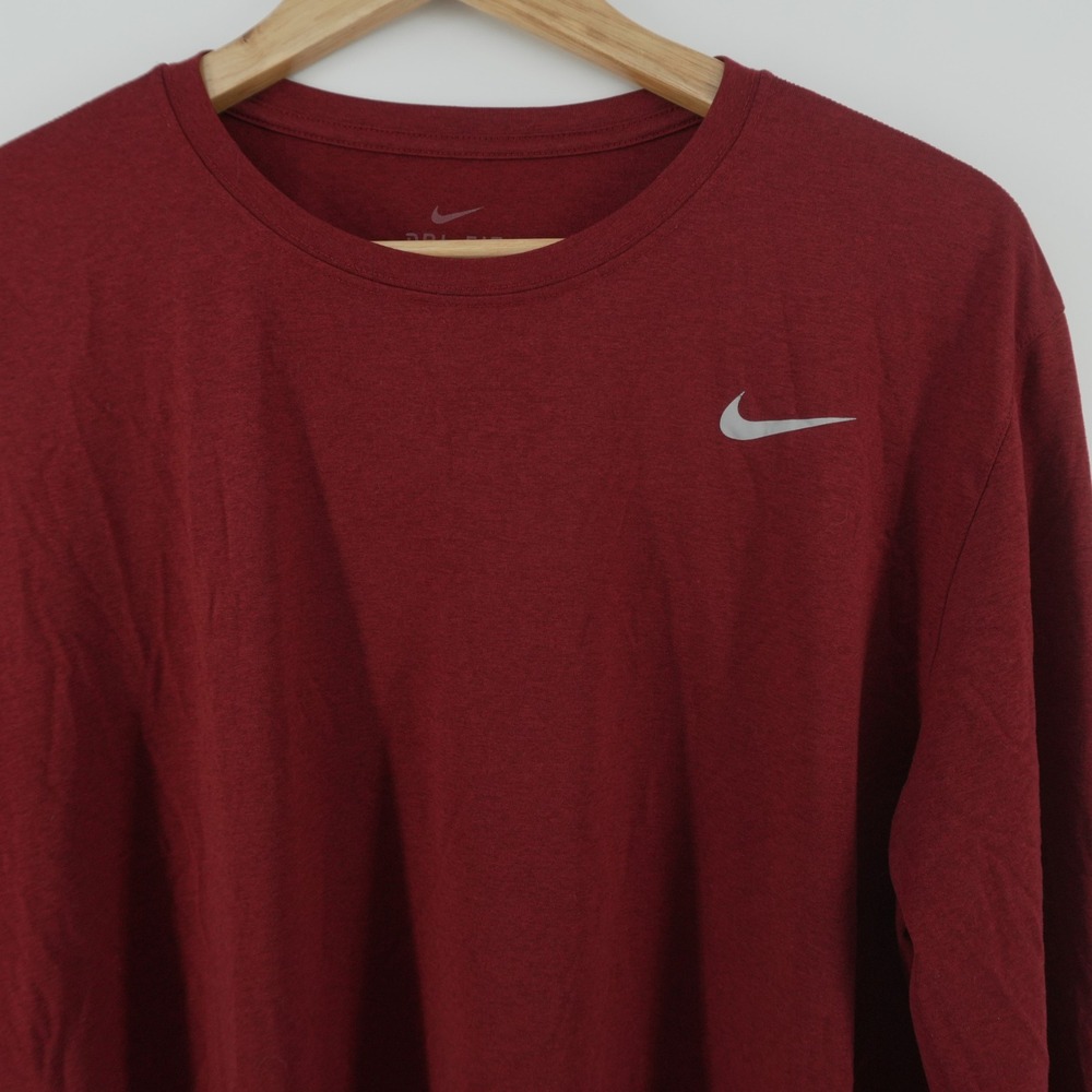 Nike Long Sleeve Shirt Mens XLT Burgundy Dri-FIT Heathered Swoosh Logo